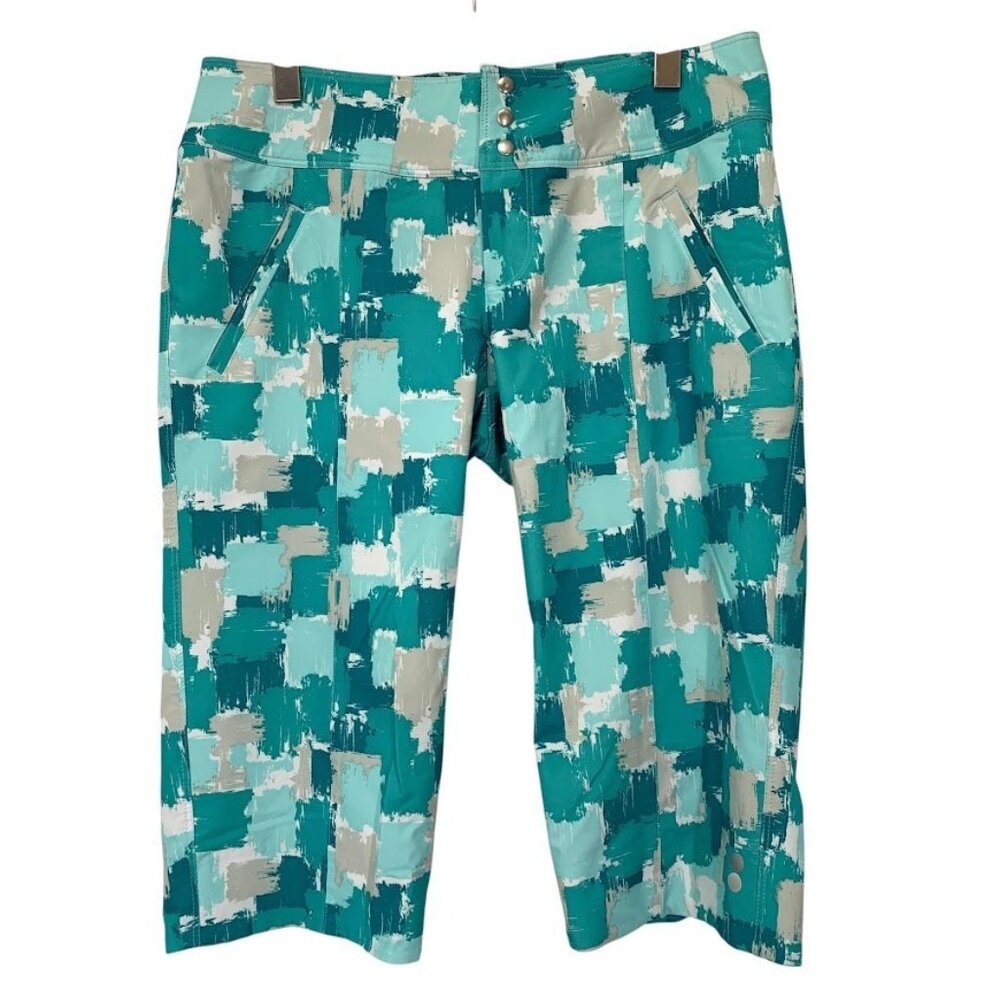 JoFit Womens Bermuda Golf Shorts Size 8 Teal Green Taupe Performance Stretch
